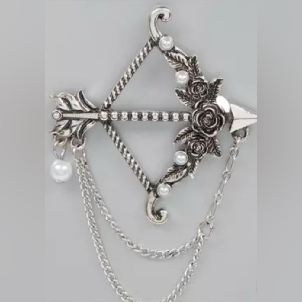 Floral Bow & Arrow Brooch accented with Pearls in an Antique Silver finish